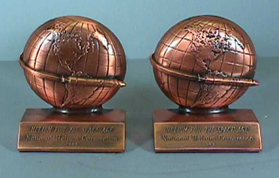 Pair of Globe & Rocket Bookends  -- Helium Rocket Fuel