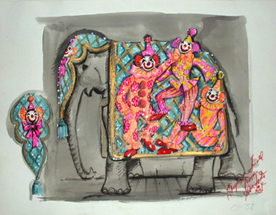 Elephant Blanket and Headdress with Clown Motif